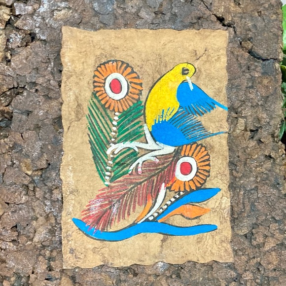 Vintage Mexican Folk Art Amate Bark Paintings On Cork Birds/Flowers 2 - Picture 3 of 12